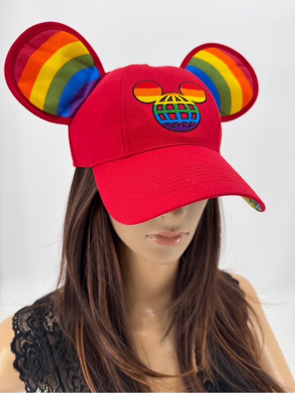 Disney Parks Rainbow Pride Embroidered Mickey Ears Baseball Trucker Hat Unisex